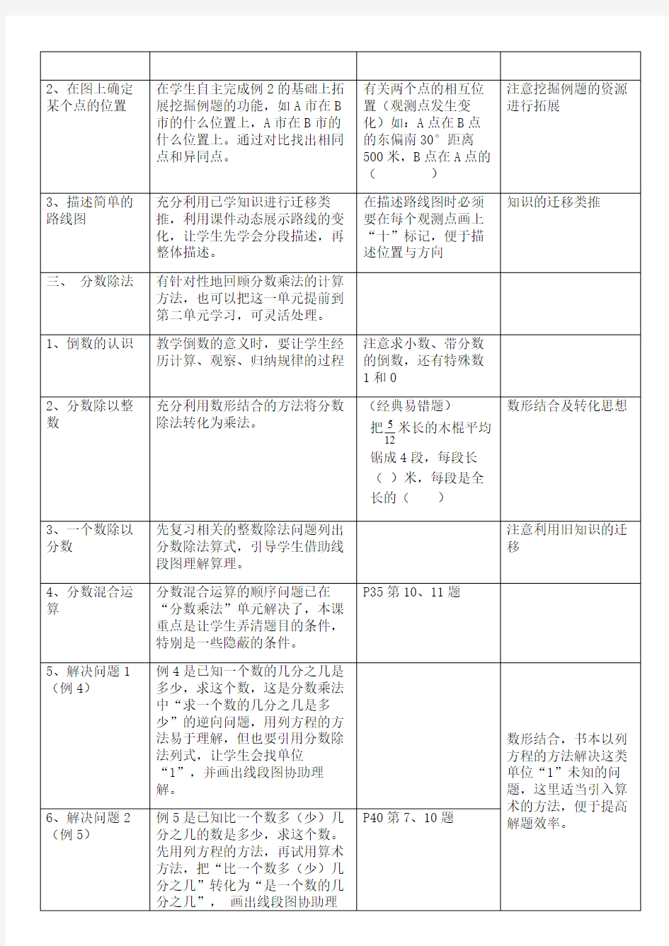 六年级数学上册教材目录整理