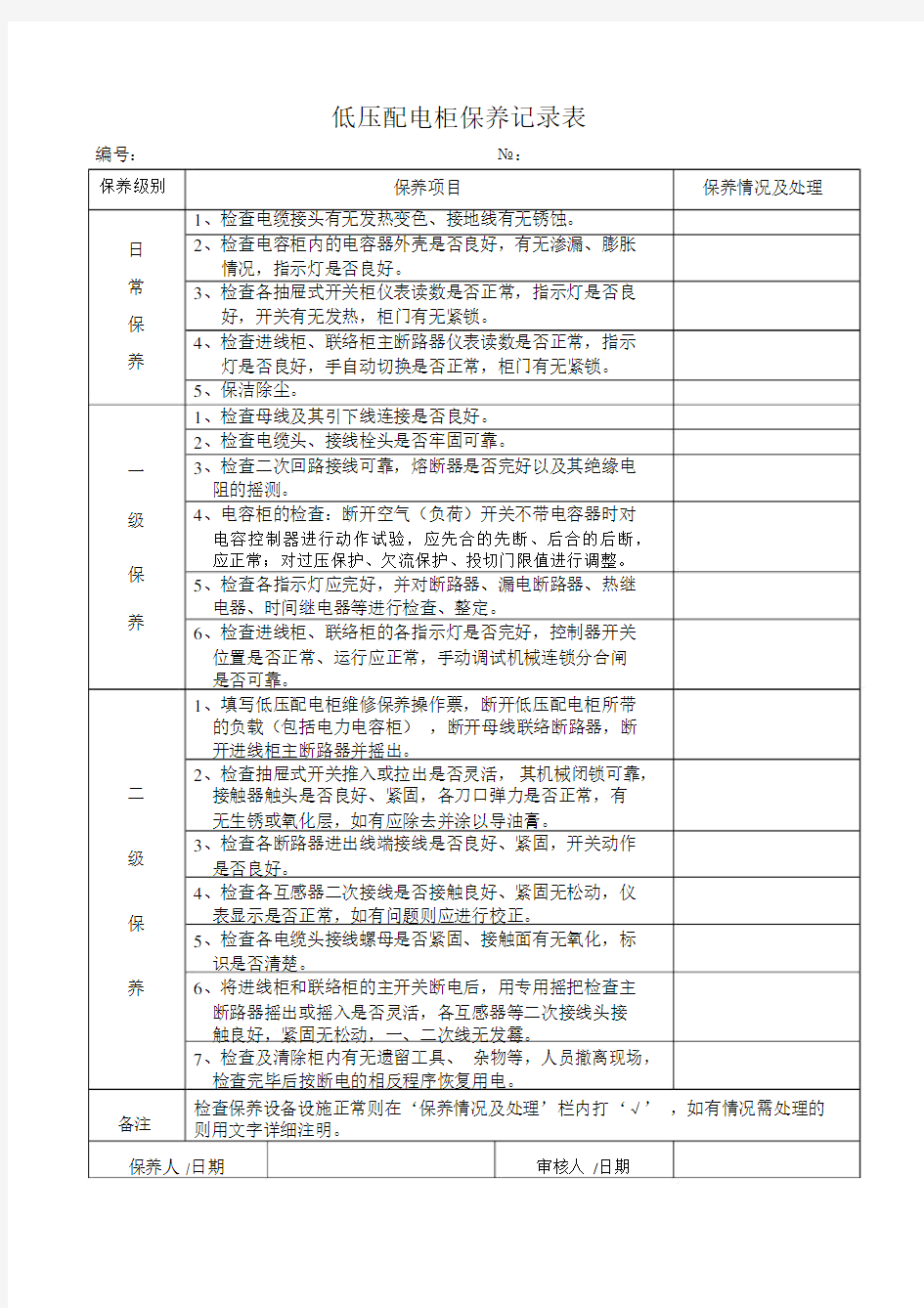 (完整word版)低压配电柜保养记录表.docx