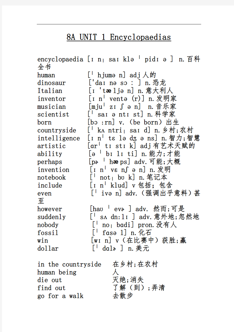 上海牛津版八年级(上册)单词表(带音标)原创