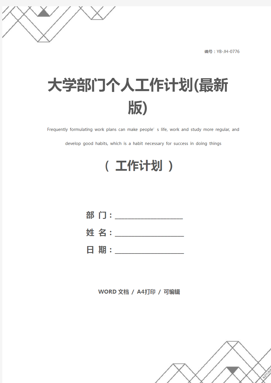 大学部门个人工作计划(最新版)