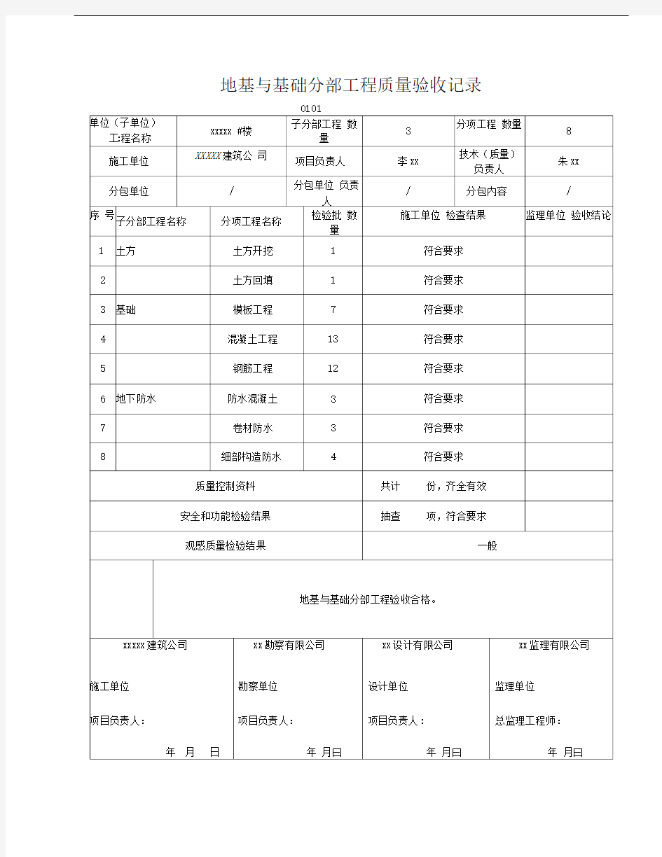 最新的检验批表格