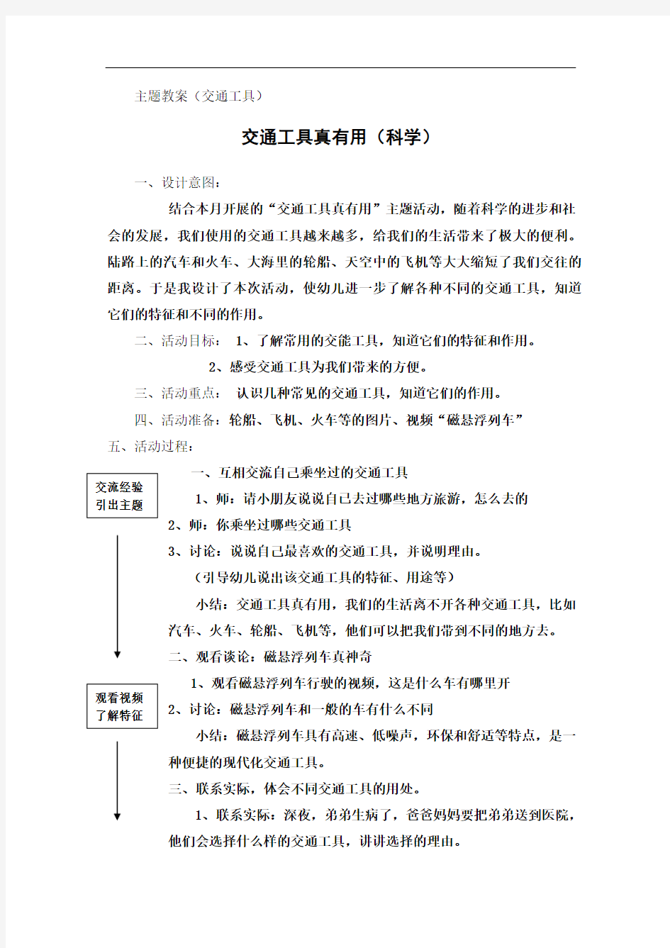 主题教案(交通工具真有用)