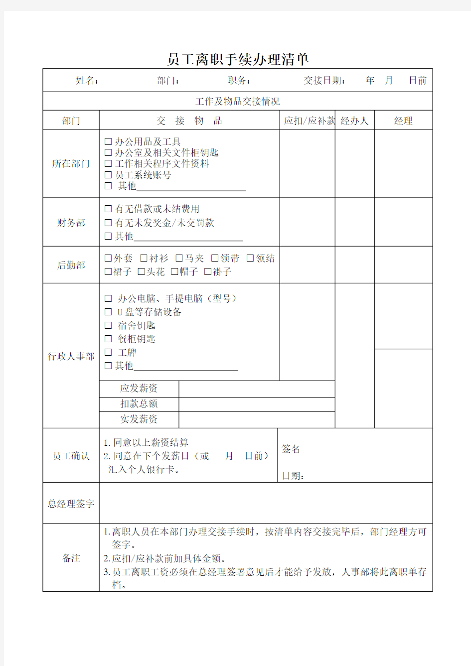 员工离职清单