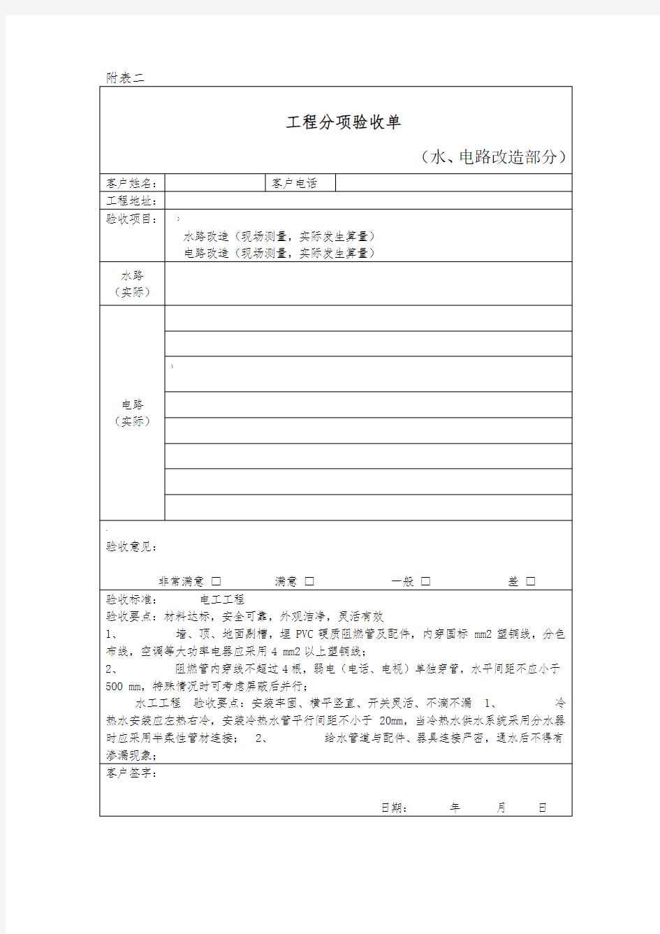 水电验收单