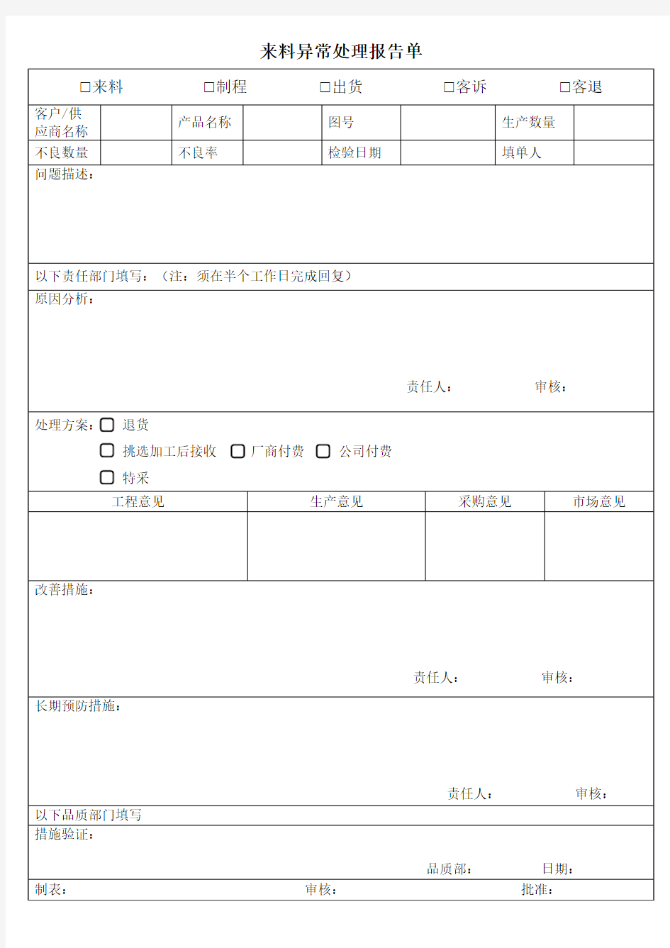 来料异常处理报告单