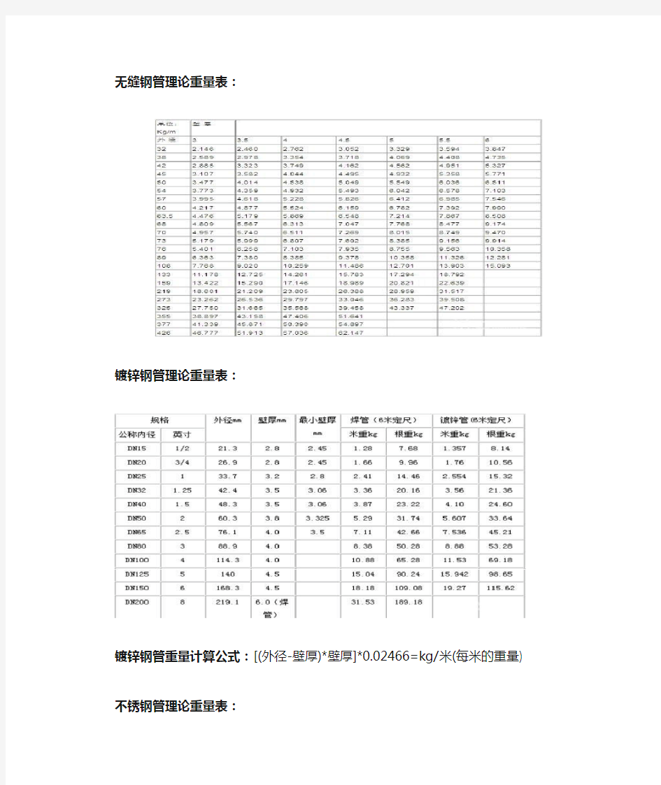 无缝钢管理论重量表