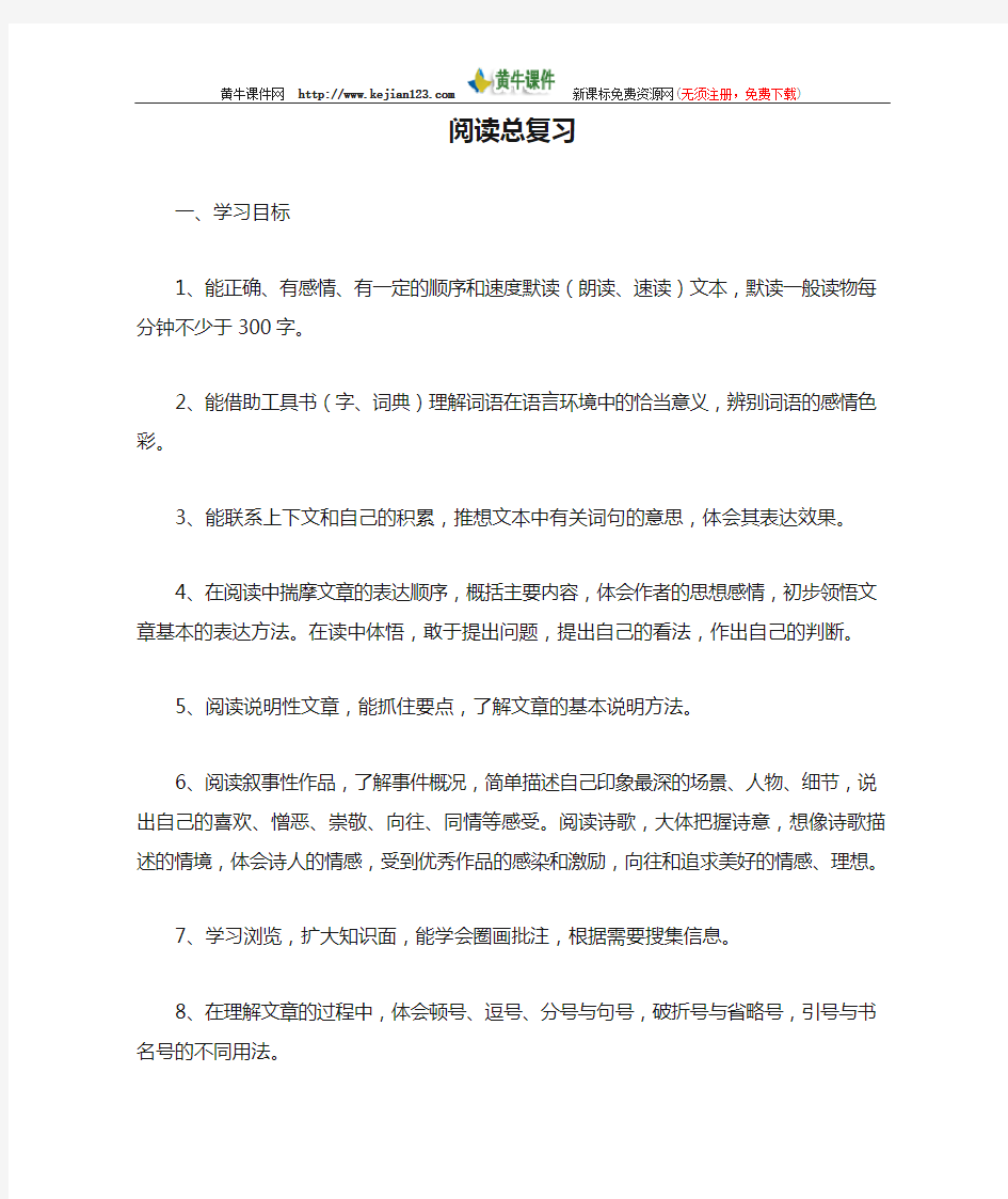 人教版小学毕业班语文阅读总复习资料