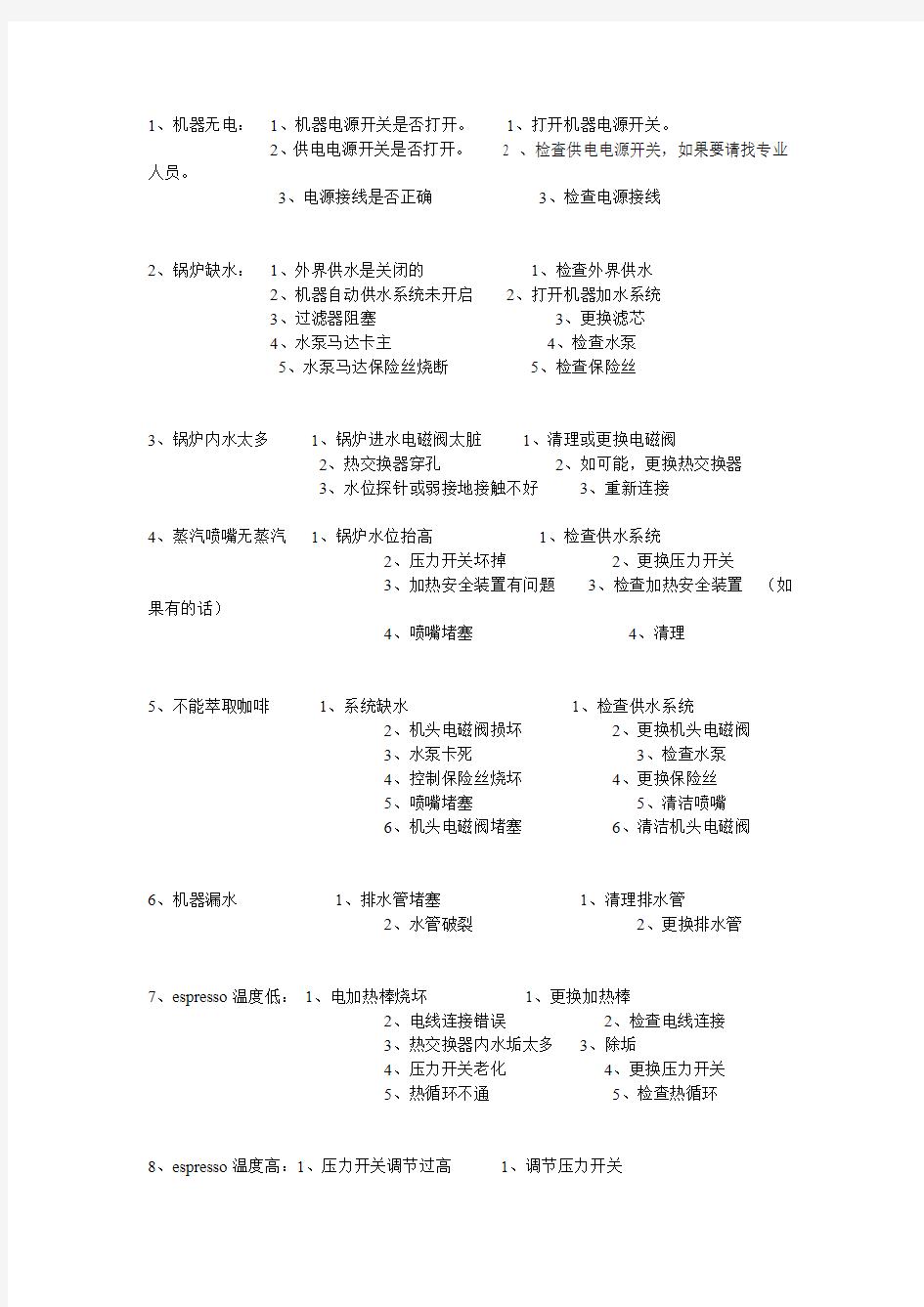 咖啡机故障排除基本方法