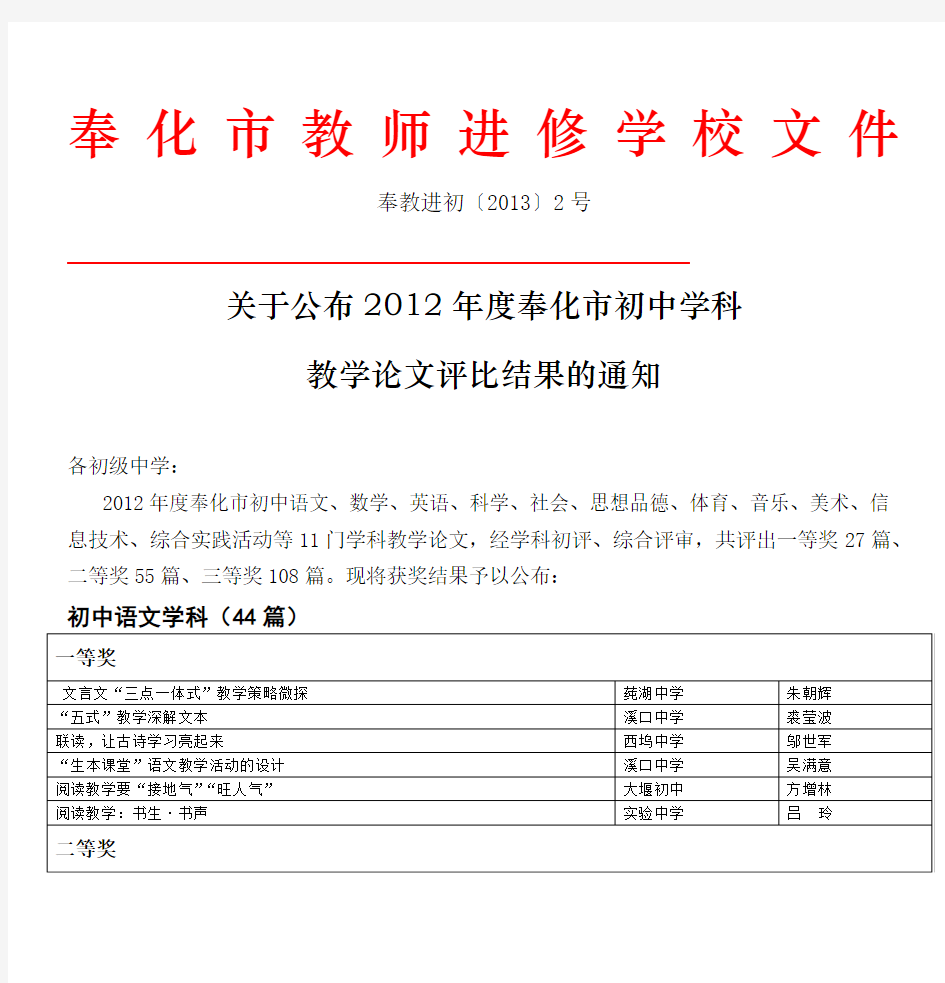 2011年初中语文教学论文评比参评篇
