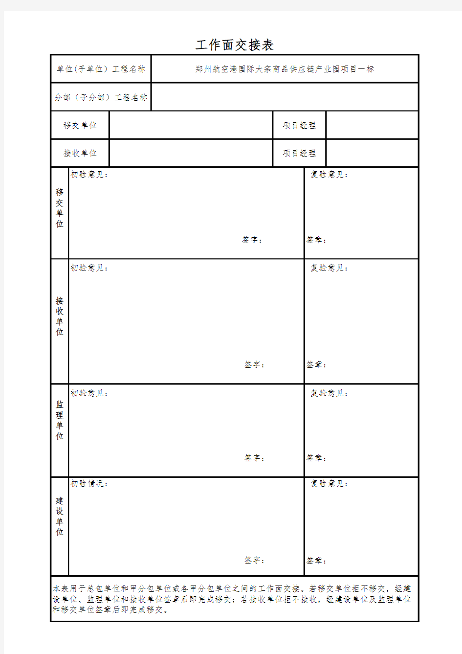 工作面交接表