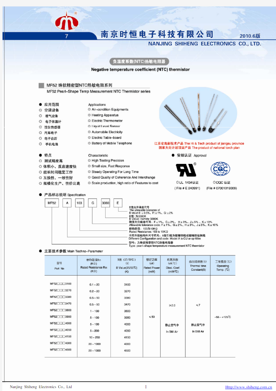 MF52测温型热敏电阻器