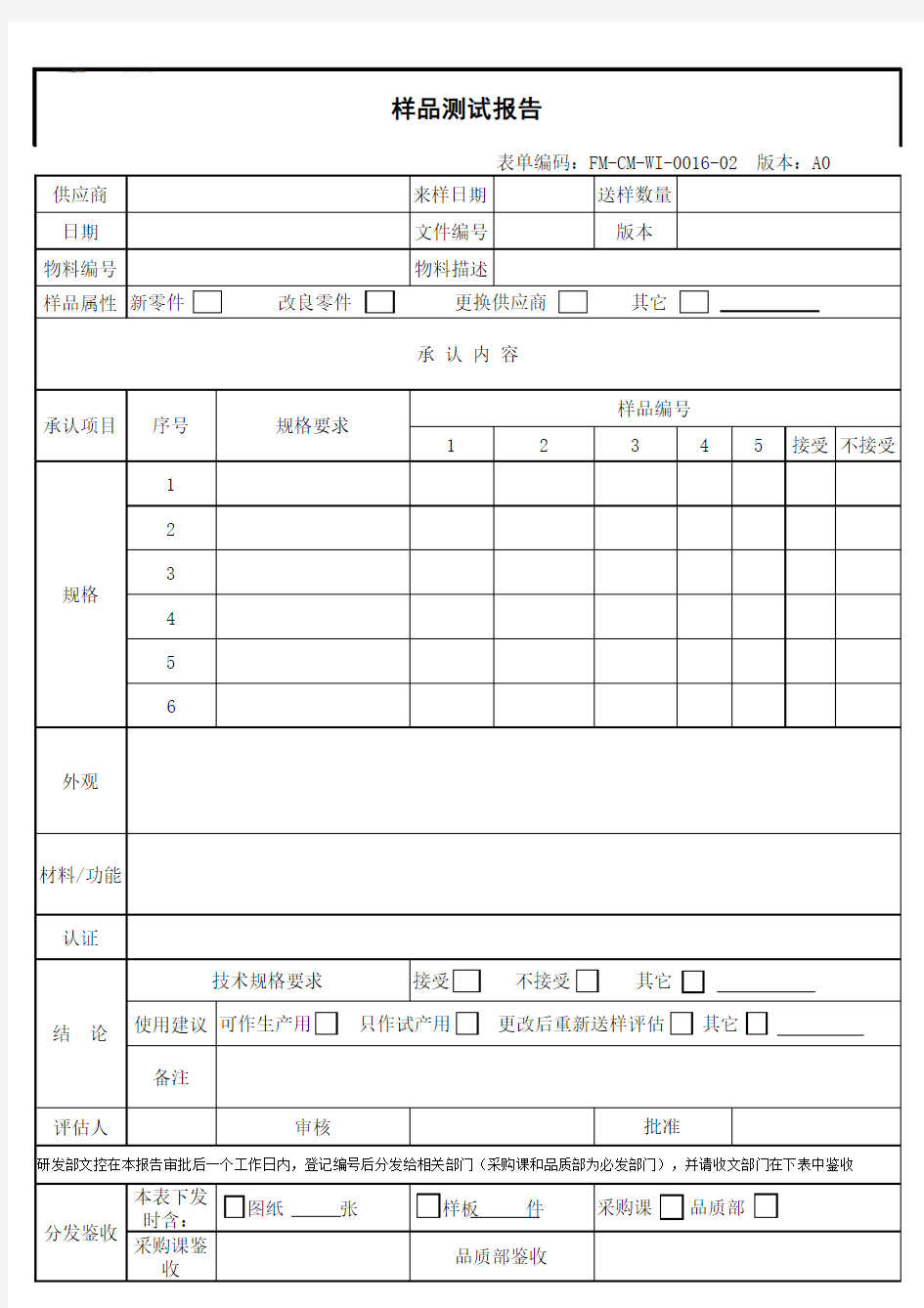 样品测试报告