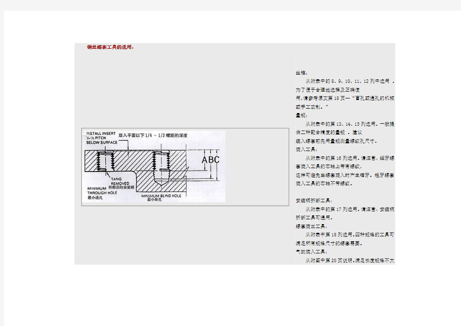 钢丝螺套工具的选用