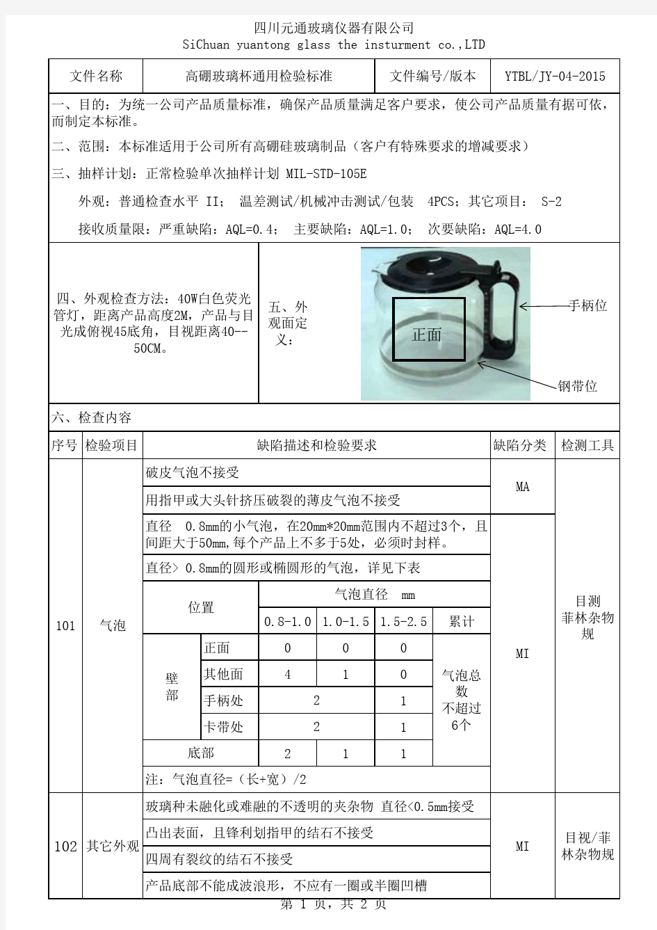 (JY-04)高硼玻璃产品检验标准