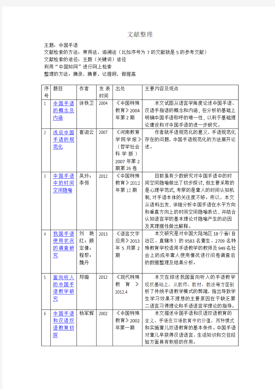 关于中国手语的文献整理