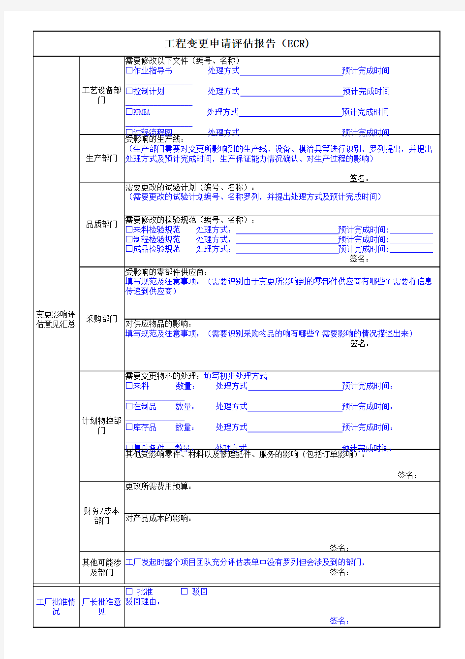 工程变更申请评估报告、通知单(填写规范)