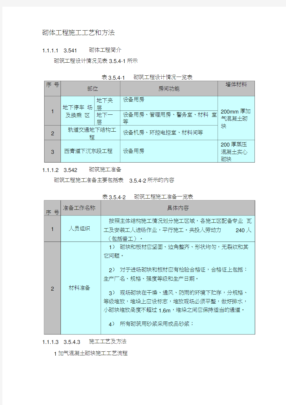 砌体工程施工工艺和方法