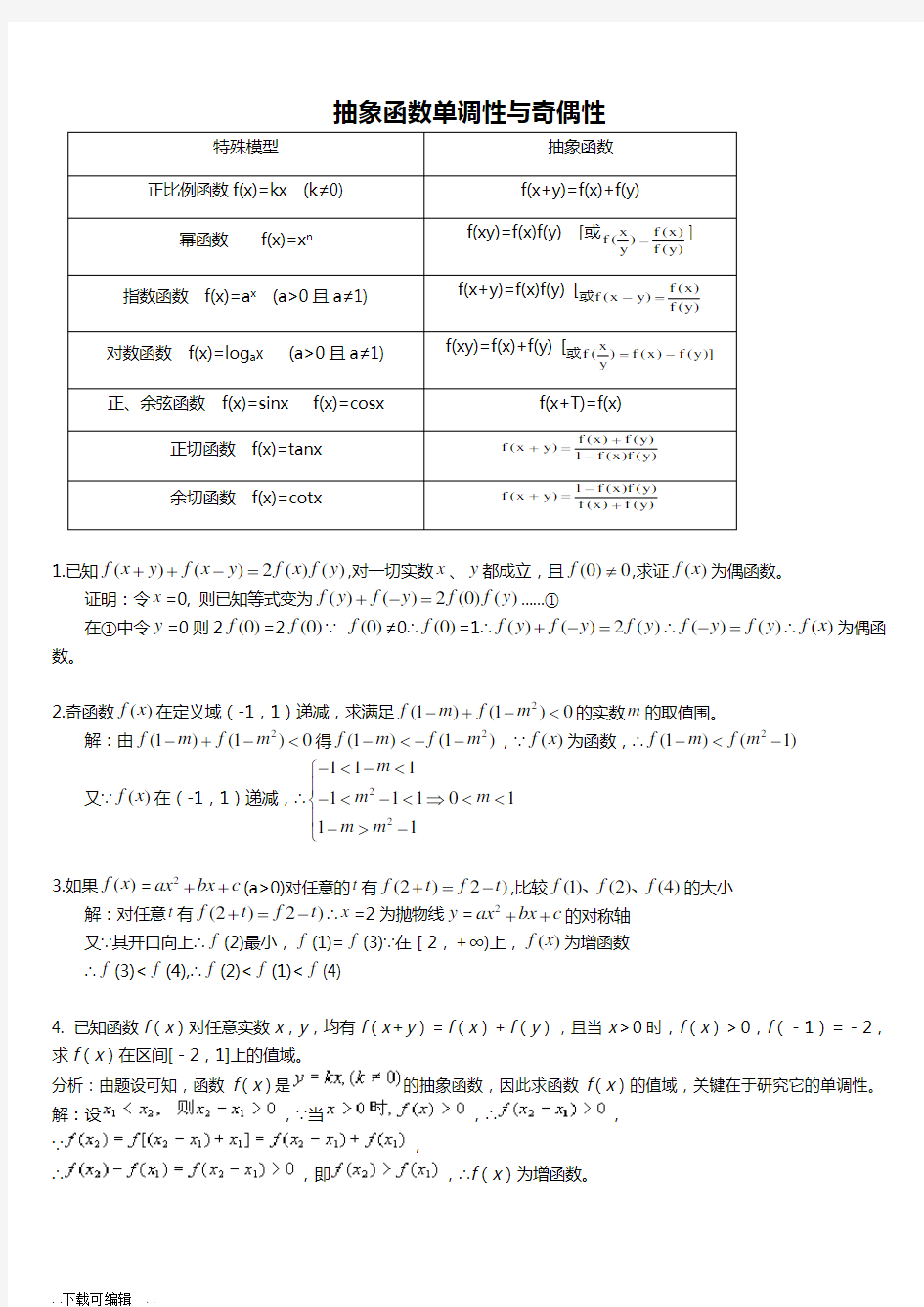 专题_抽象函数地单调性与奇偶性地证明