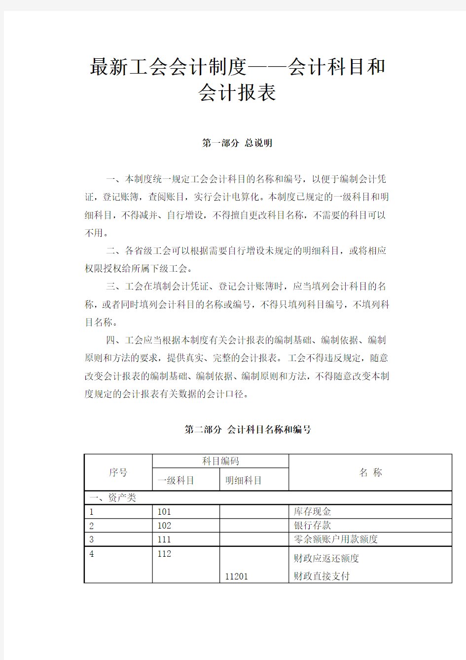 工会会计制度——会计科目和会计报表