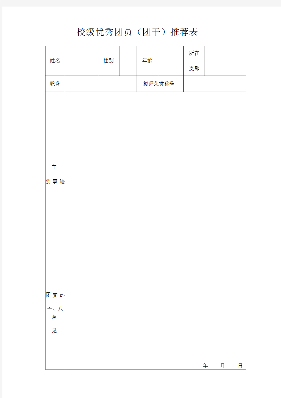 校级优秀团员(团干)推荐表