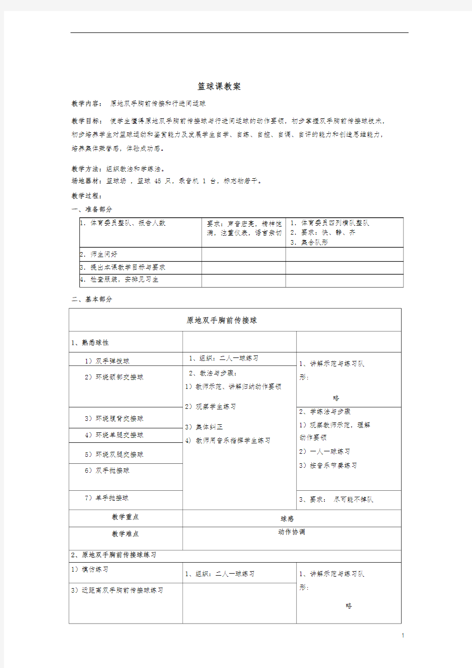 体育课教案(篮球)