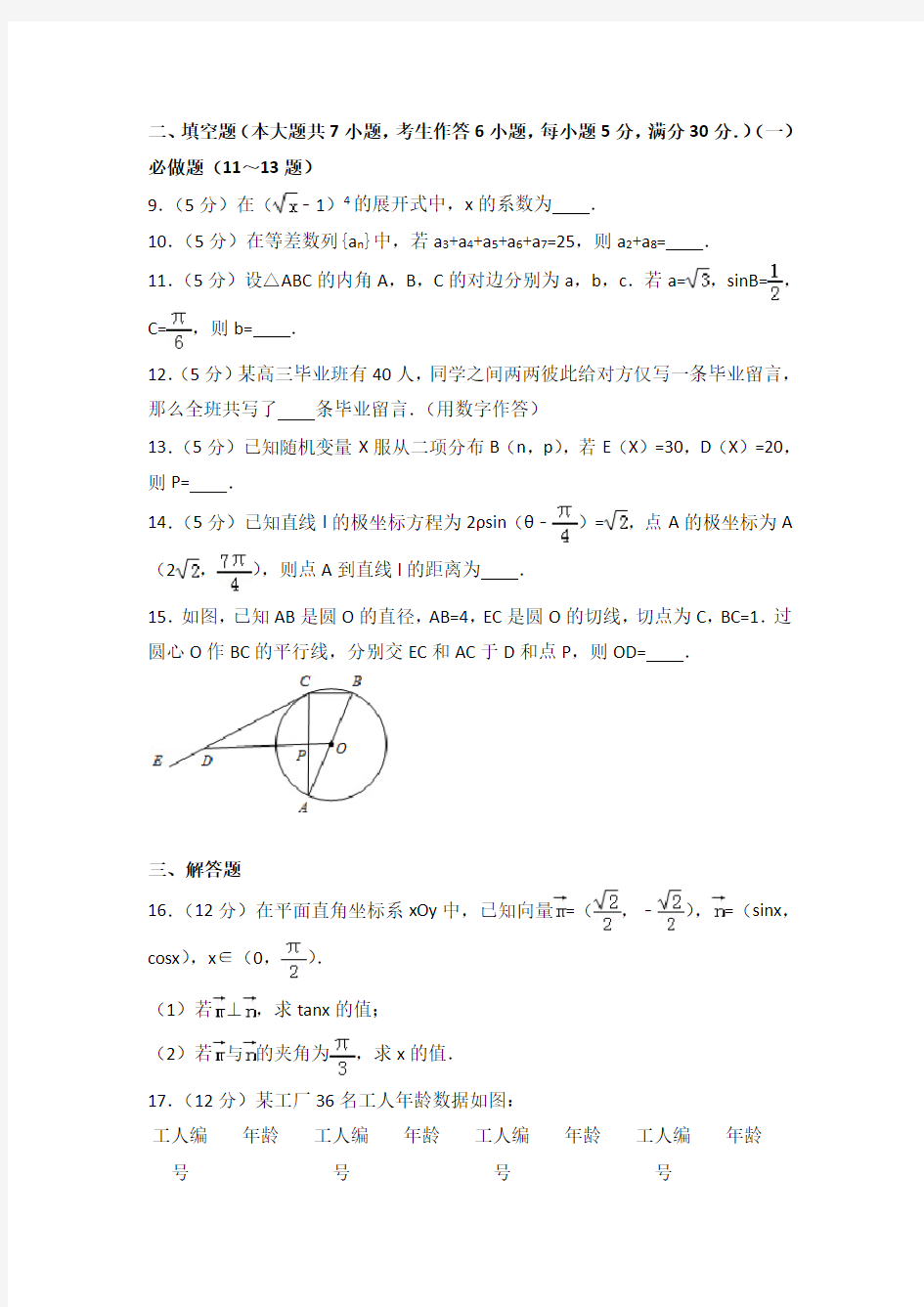 2015年广东省高考数学试卷(理科)及答案