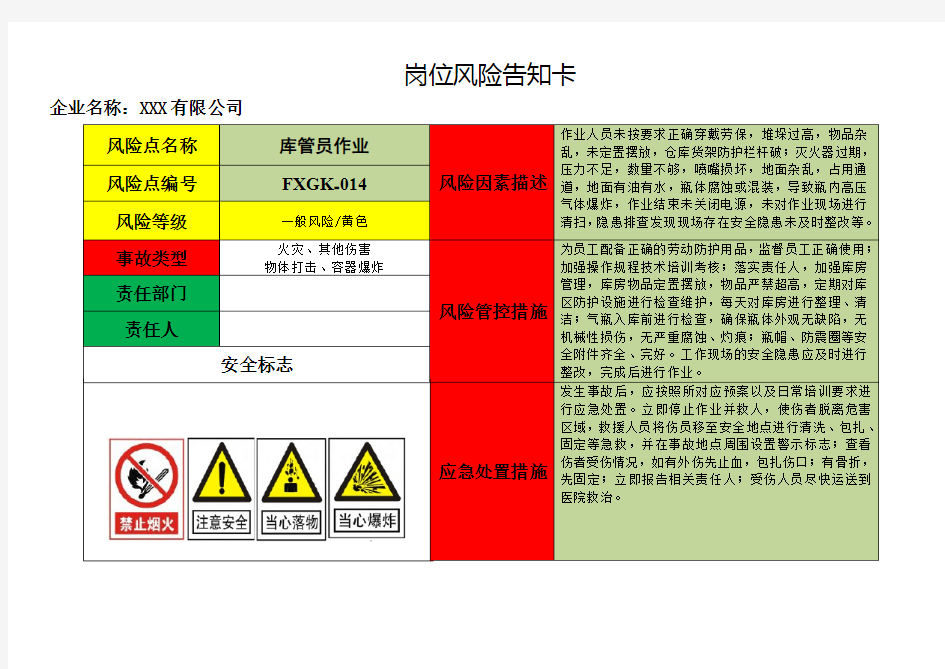 库管员作业岗位风险告知卡