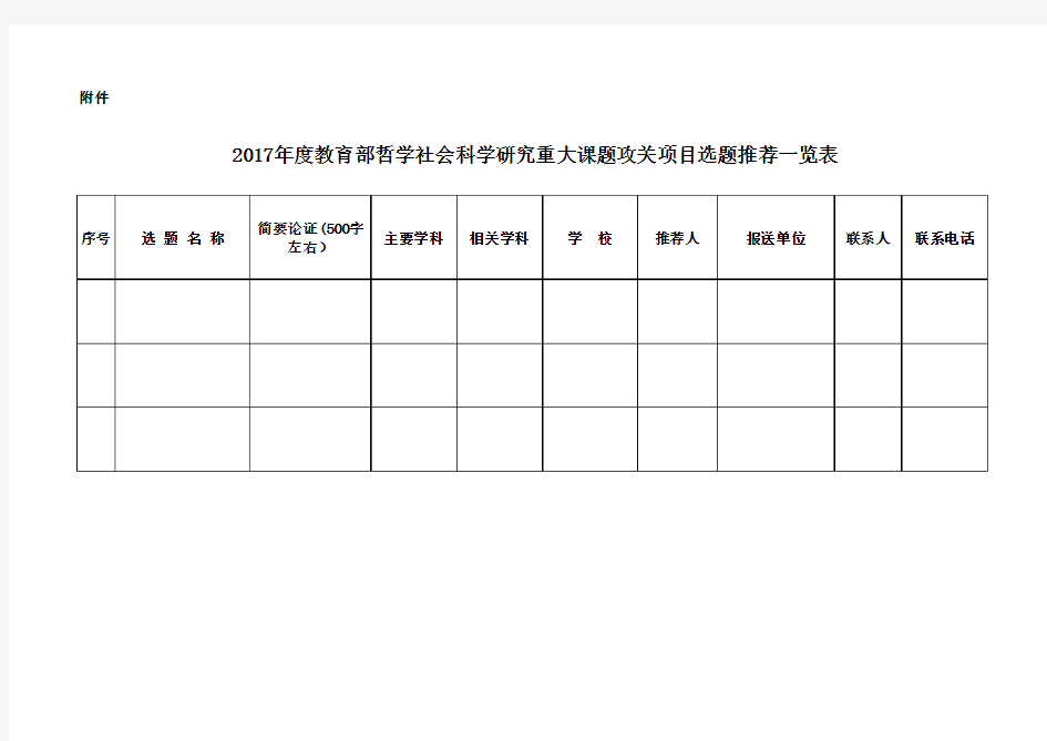 2017年度教育部哲学社会科学研究重大课题攻关项目选题推荐一览表