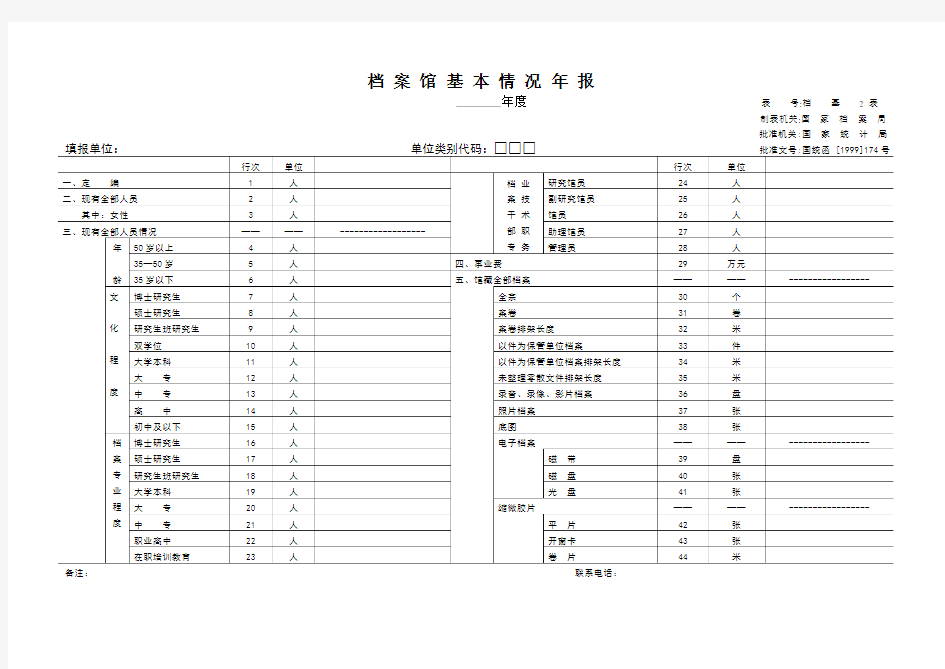 档案基本情况统计表