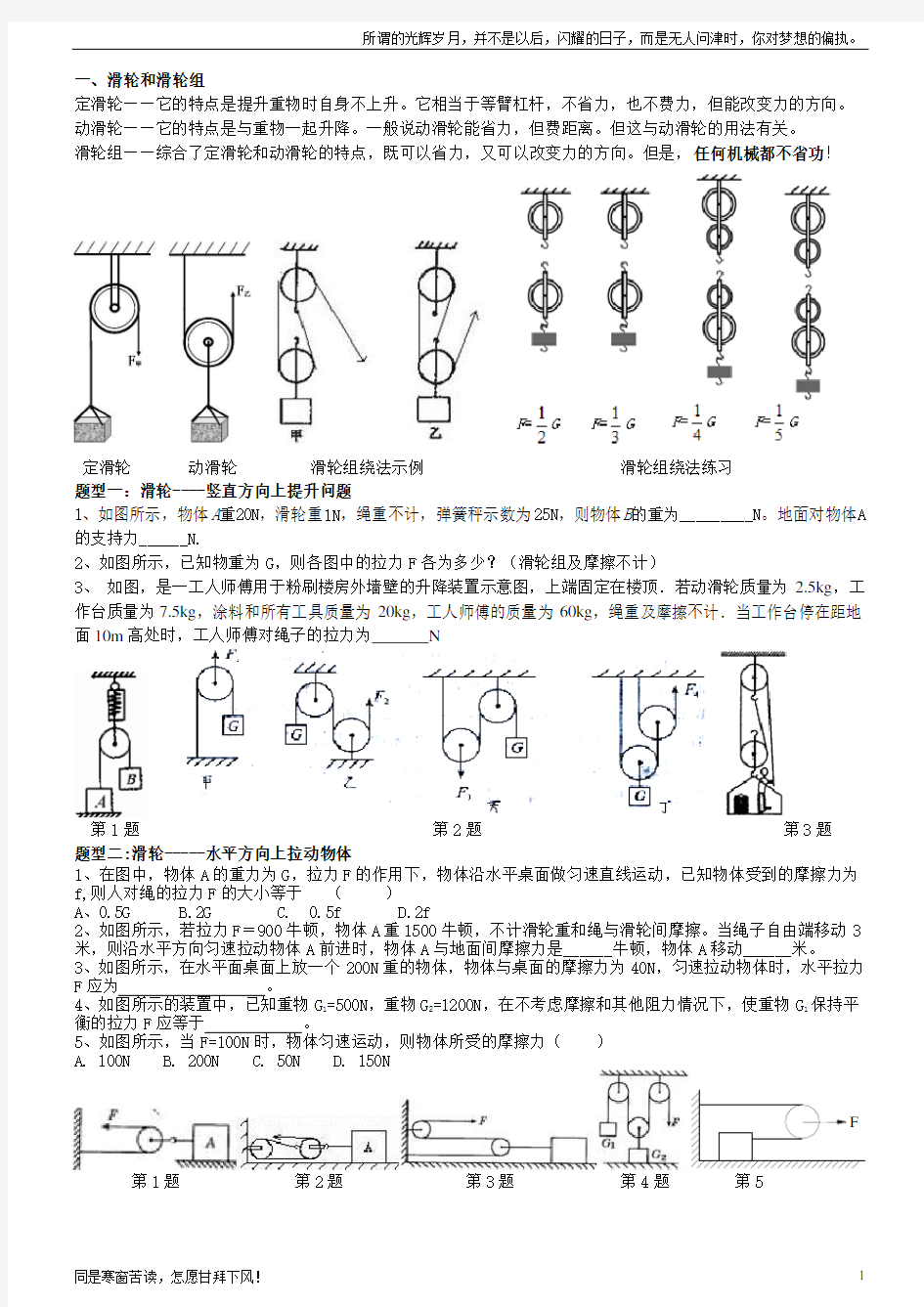 (新)滑轮与斜面、机械效率经典题