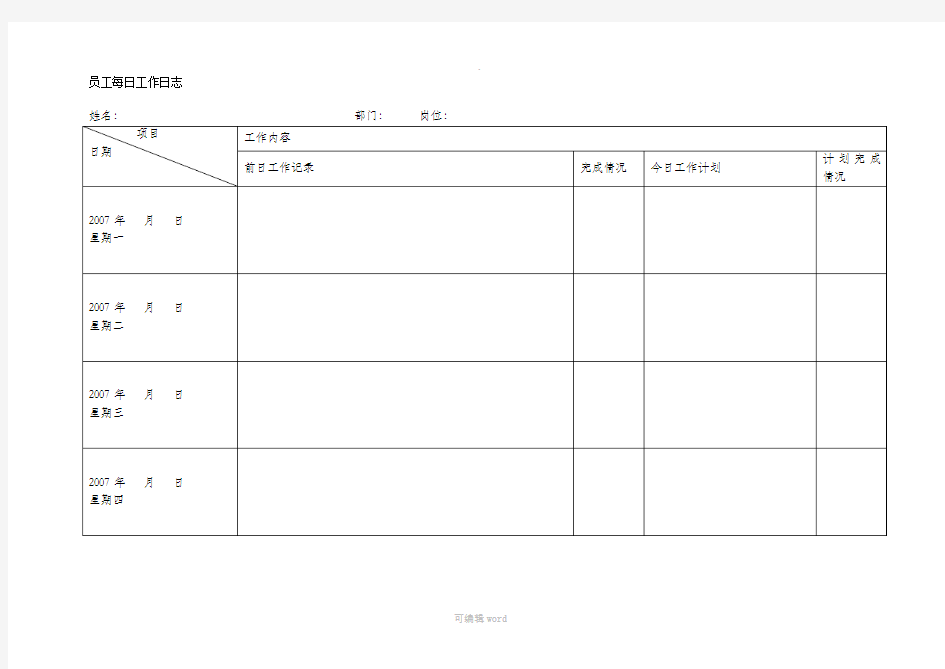 员工每日工作日志(模板)66743