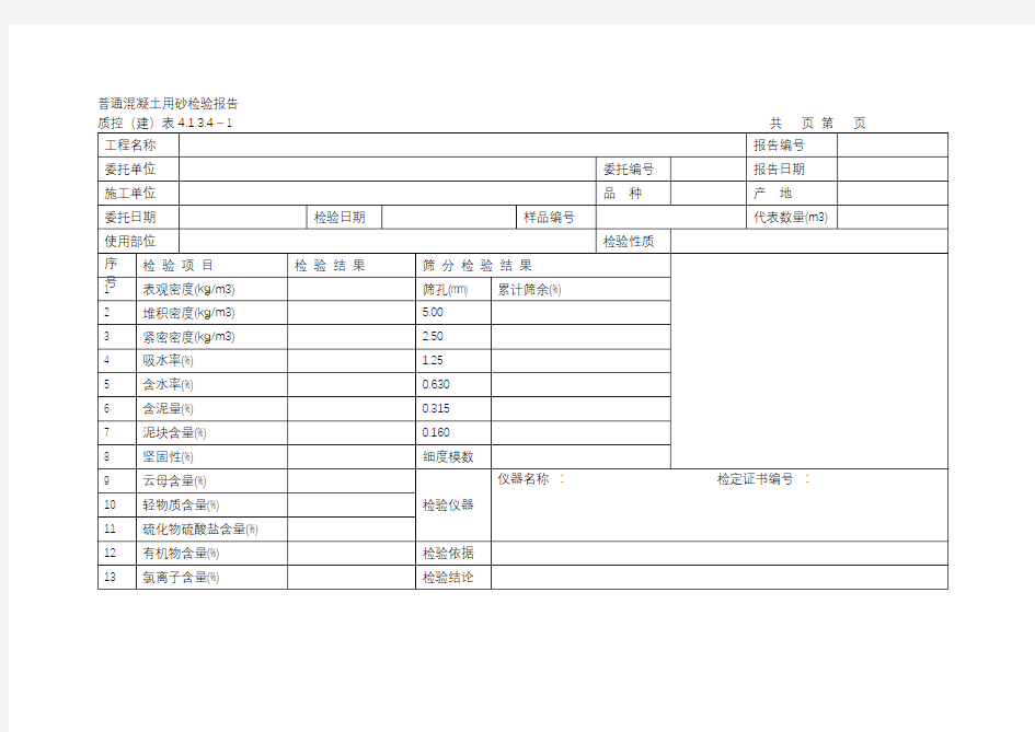 普通混凝土用砂检验报告