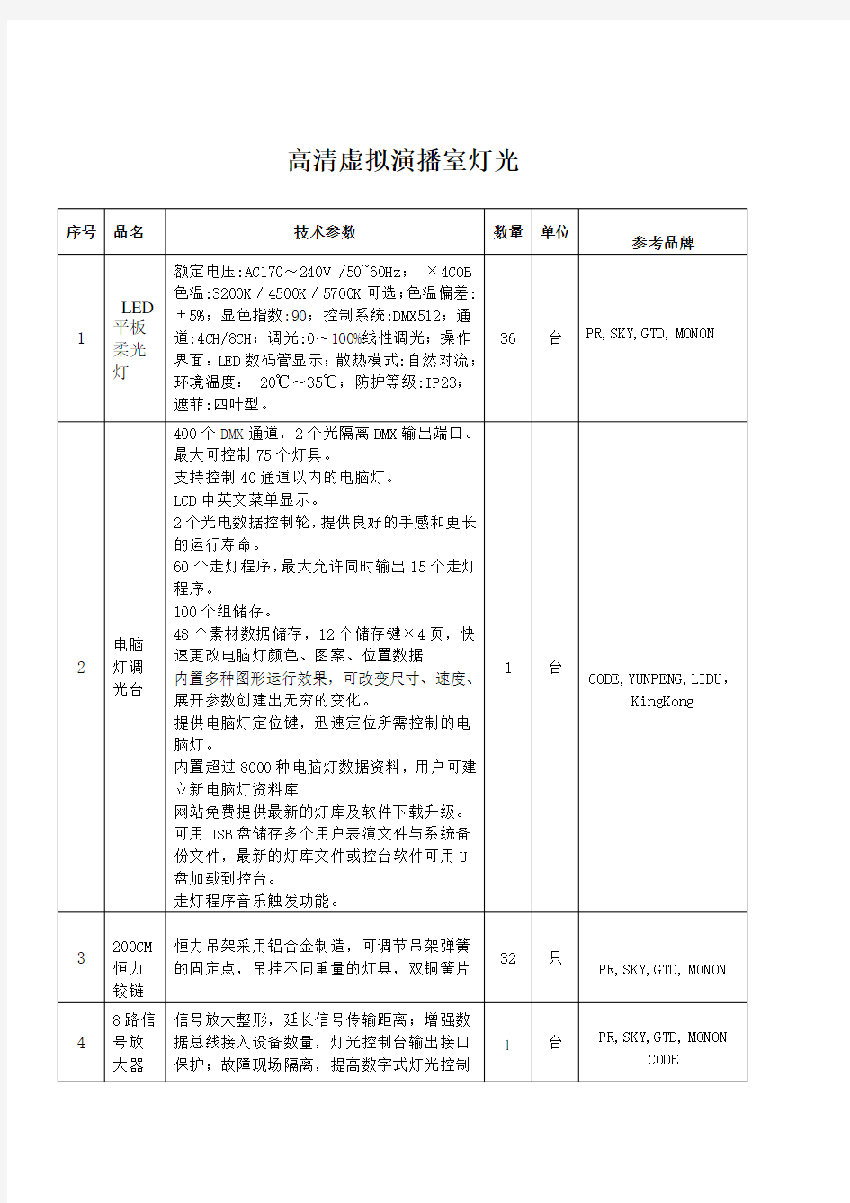 高清虚拟演播室灯光