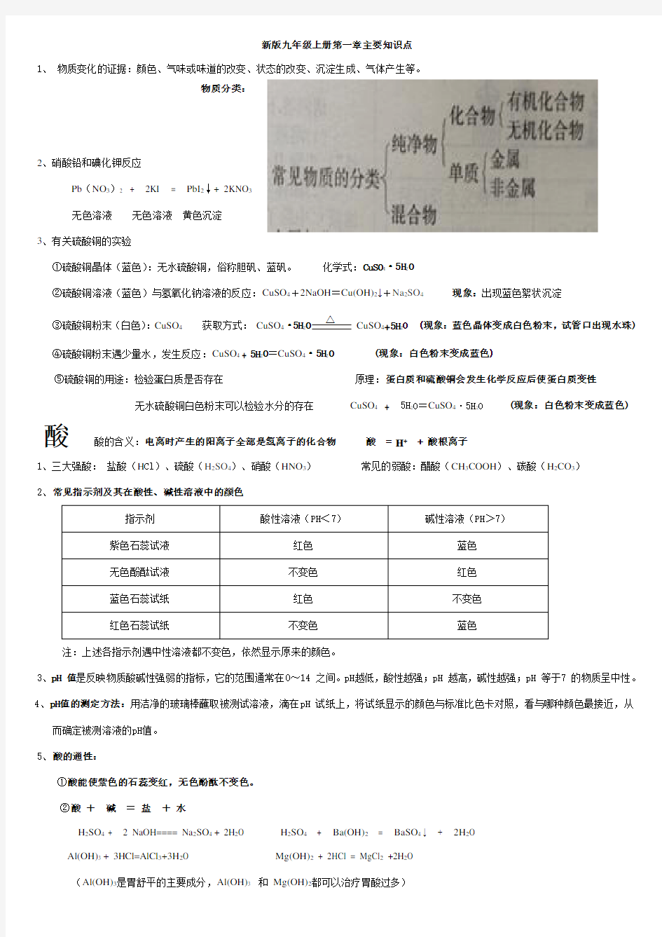 九年级科学上物质及其变化知识点