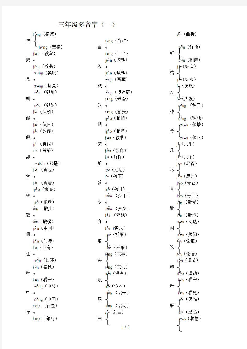 三年级多音字组词