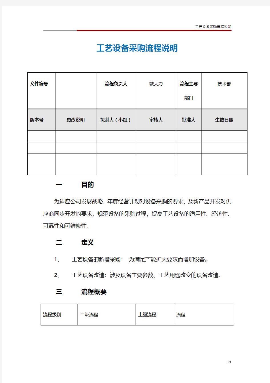 工艺设备采购流程说明