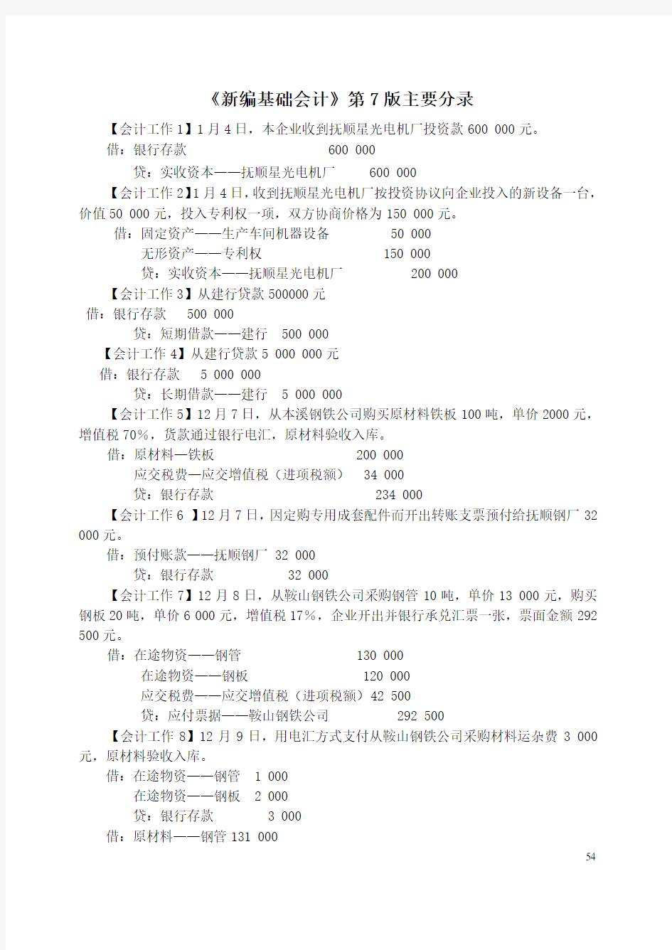 新编基础会计主要分录