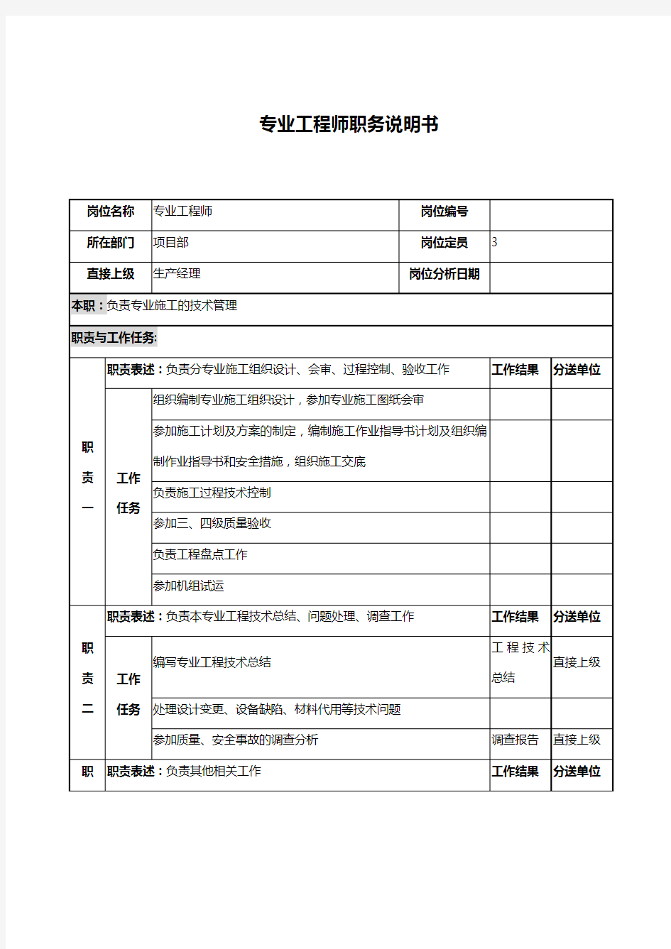 专业工程师的工作职责