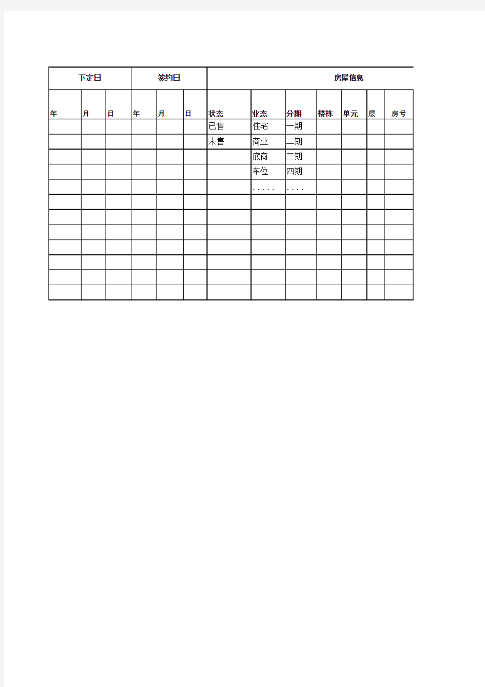 房地产企业销控表模版