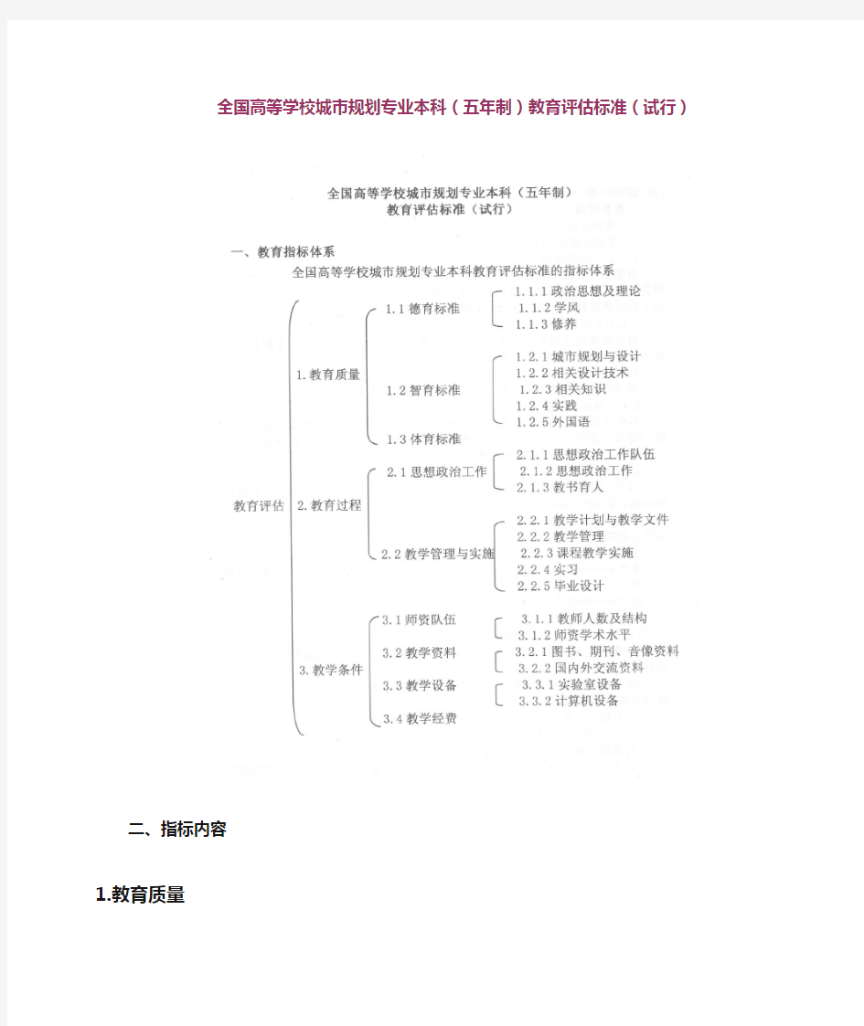 全国高等学校城市规划专业本科(五年制)教育评估标准(试...