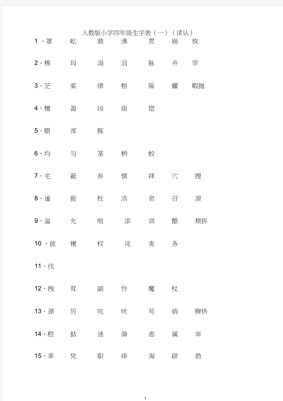 人教版四年级语文上册生字表(20200703214746)