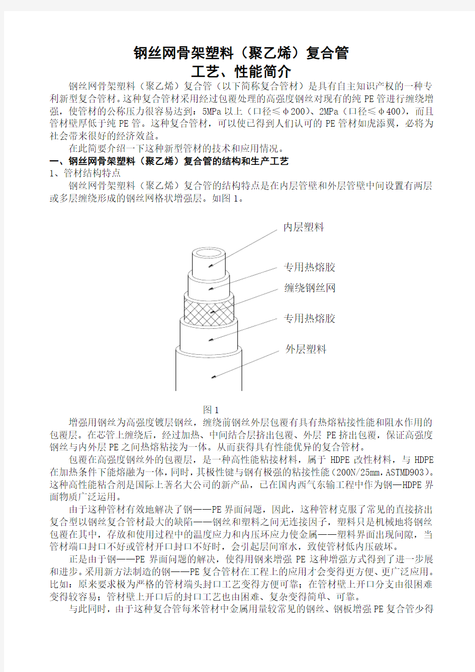 钢丝网骨架塑料(聚乙烯)复合管工艺、性能简介