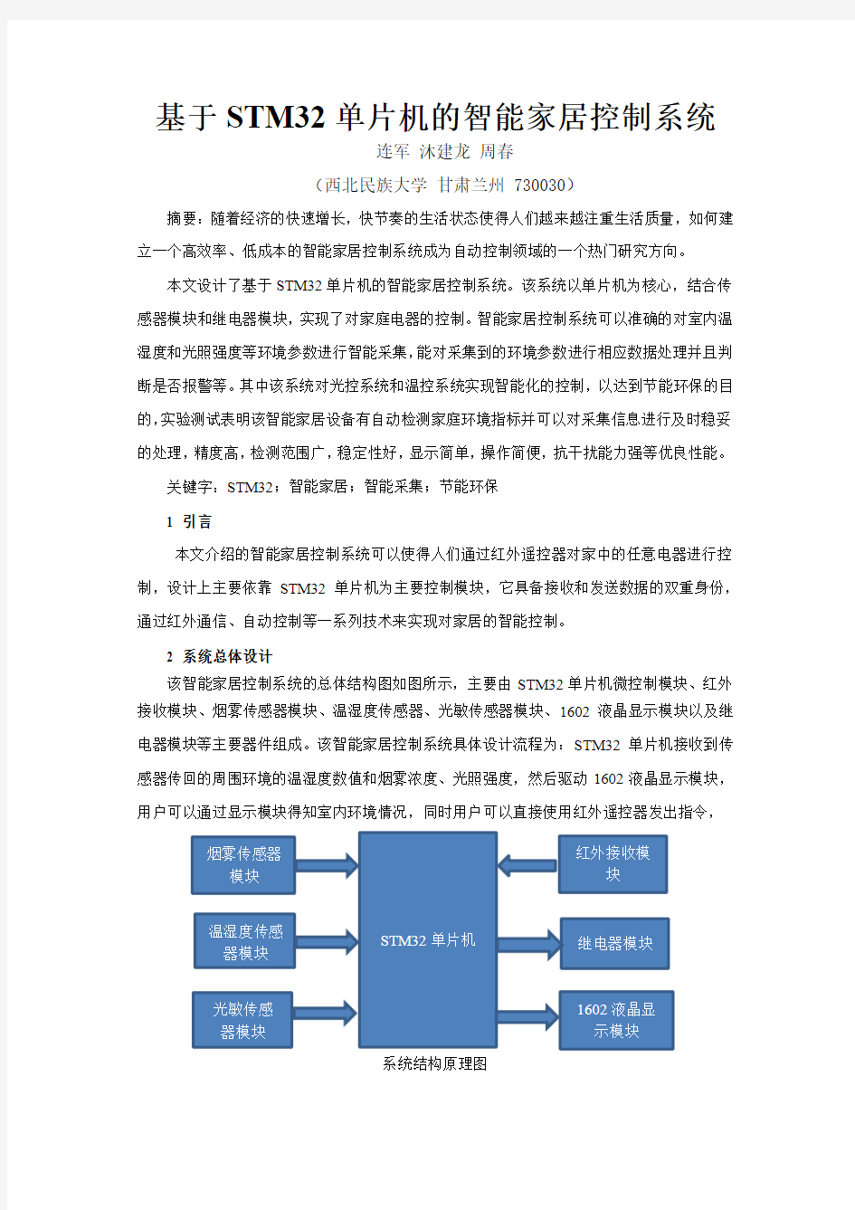 基于STM32的智能家居控制系统