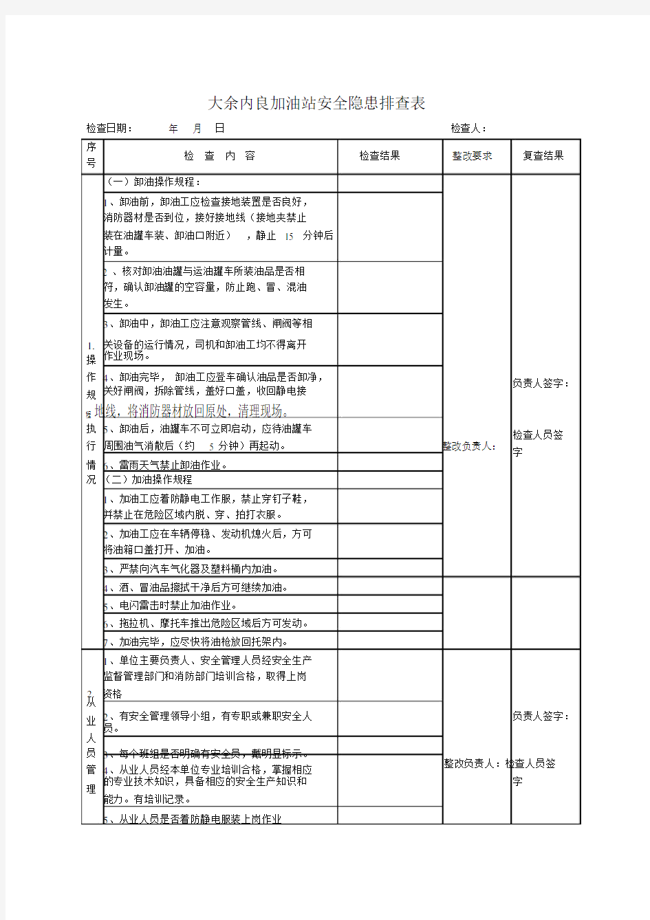 加油站安全隐患排查表