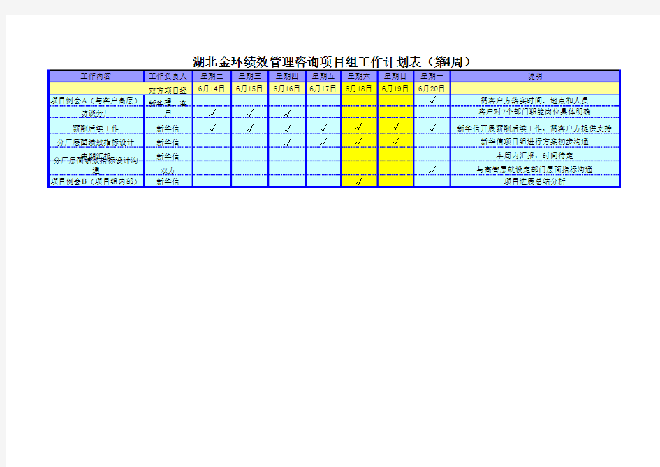 项目周工作计划