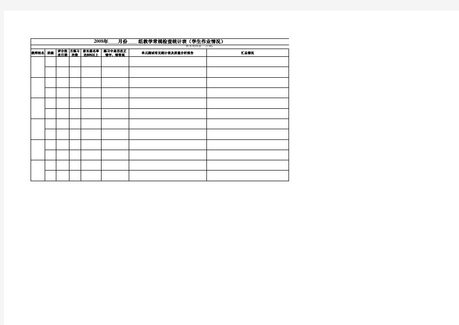 教学常规检查统计表