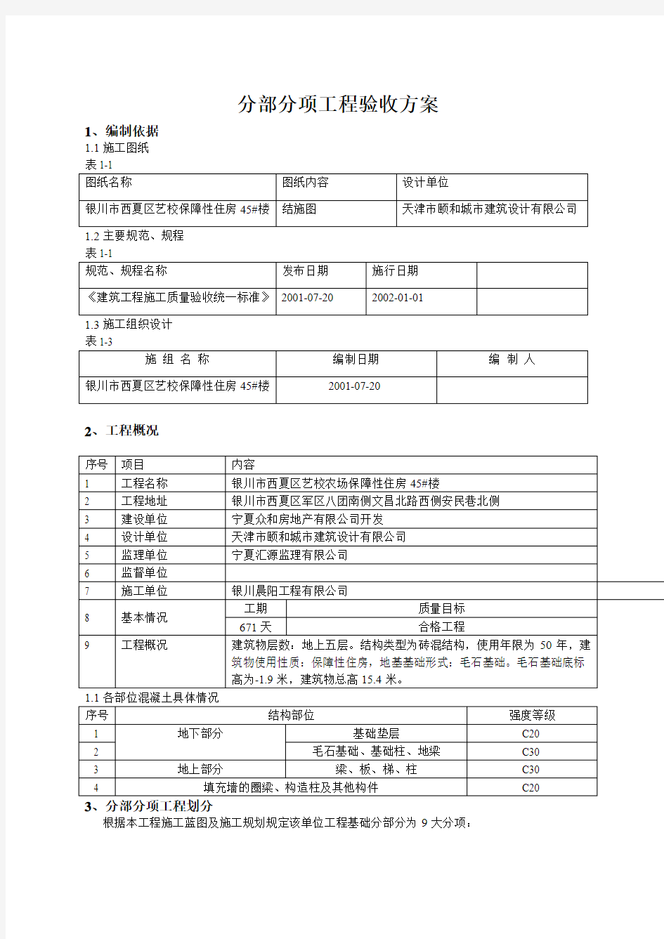 分部分项工程验收方案1