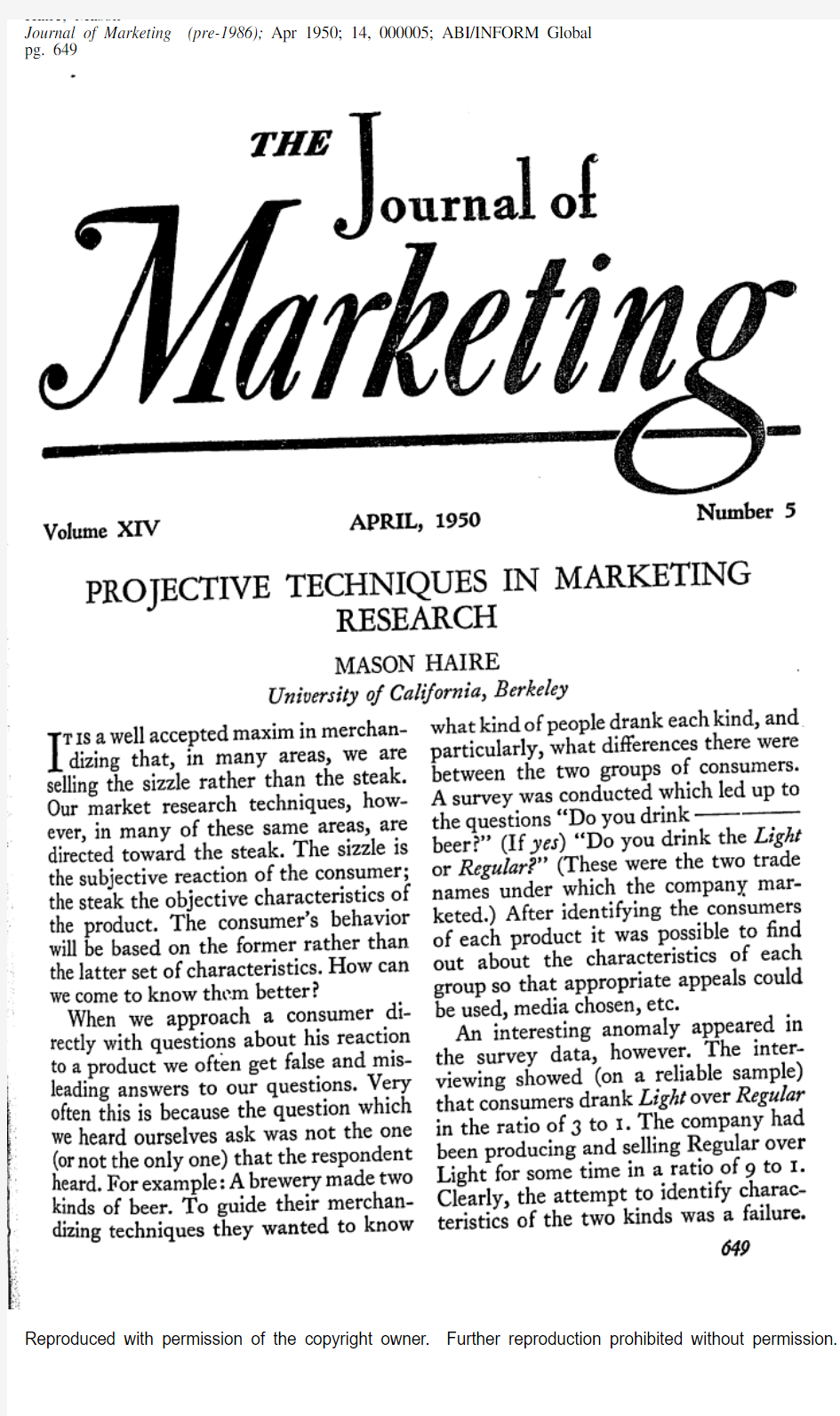 Projective Techniques in Marketing Research