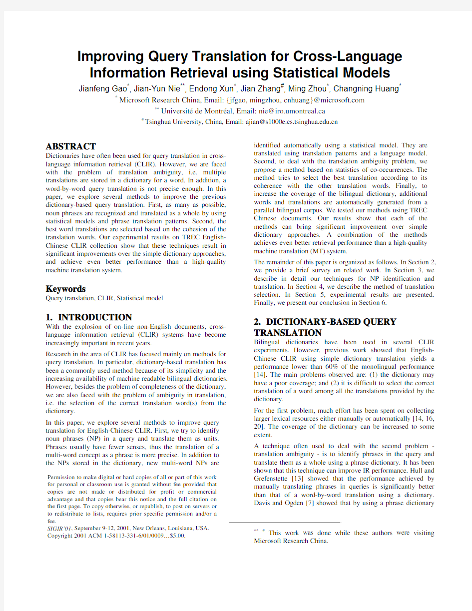 Improving Query Translation for Cross-Language Information Retrieval using Statistical Mode