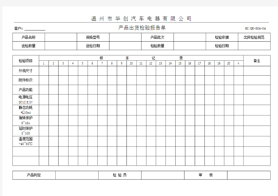 产品出货检验报告单